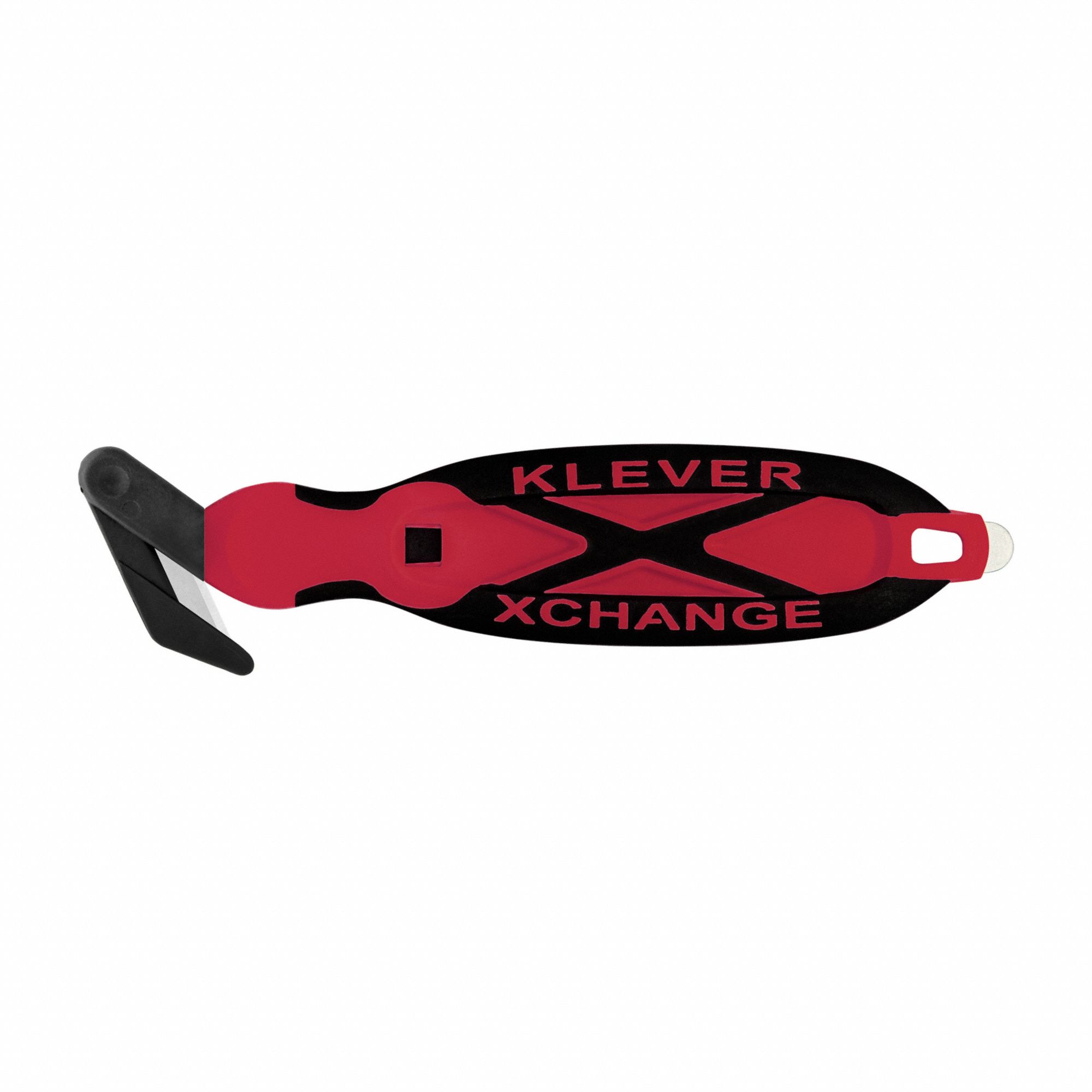Hook-Style Safety Cutter: 7 in Overall Lg, Oval Handle, Rubberized, Steel, Red, Straight