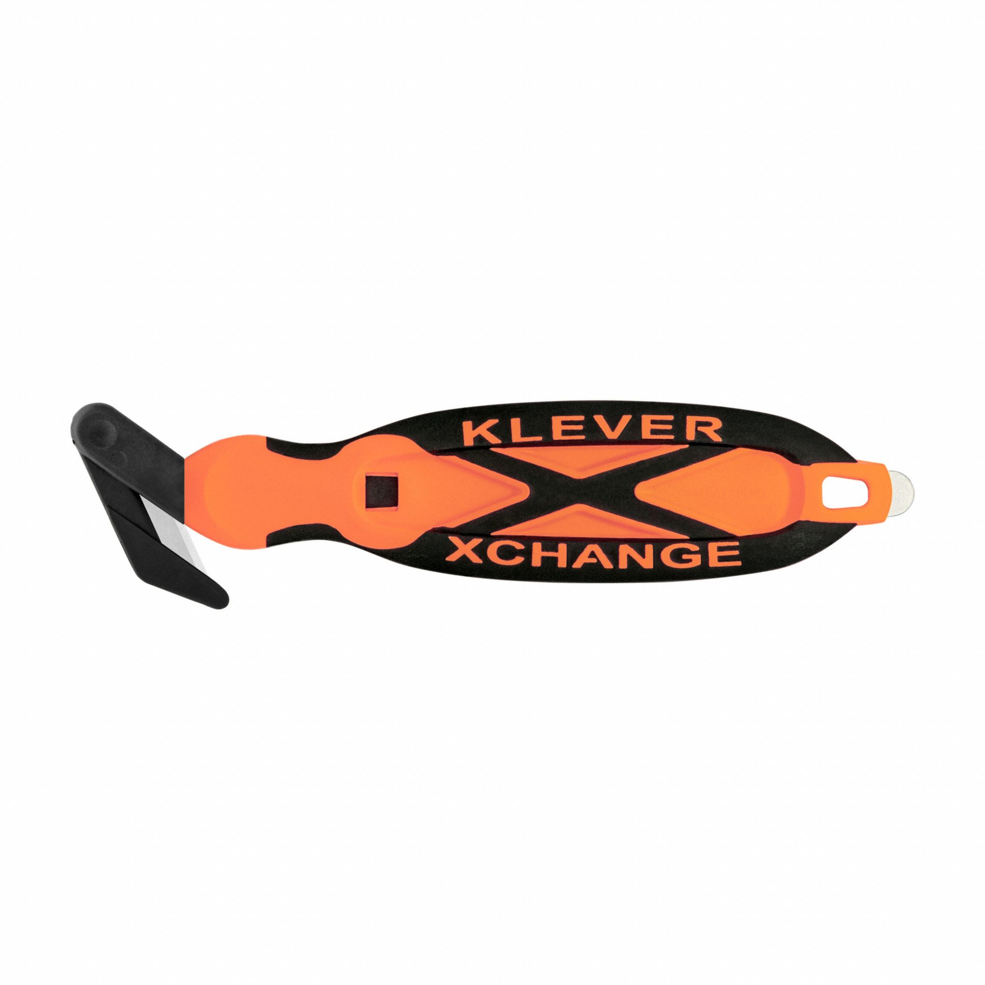 Hook-Style Safety Cutter: 7 in Overall Lg, Oval Handle, Rubberized, Steel, Orange, Straight