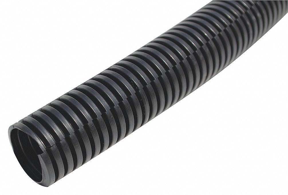 Corrugated Loom Tubing: 1 in Nominal Size, 300 ft Overall Lg, Nylon, Black