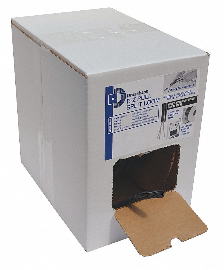 Corrugated Loom Tubing: 3/8 in Nominal Size, 100 ft Overall Lg, Nylon, Black