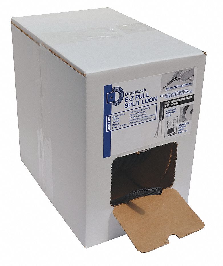 Corrugated Loom Tubing: 1/2 in Nominal Size, 100 ft Overall Lg, Nylon, Black