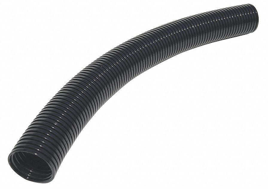 CORRUGATED LOOM TUBING, ½ IN SIZE, 25 FT OVERALL L, POLYAMIDE 6, BLACK