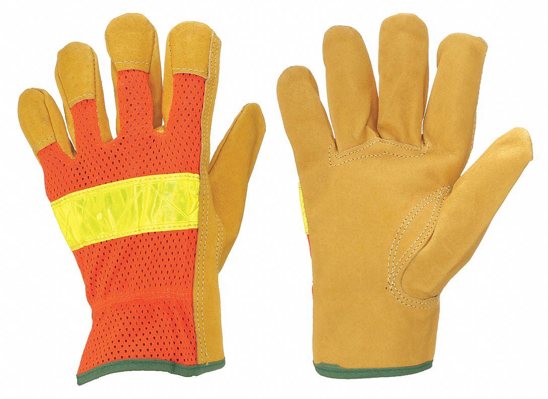 MCR SAFETY, L ( 9 ), Pigskin, Leather Gloves 25D55634111L Grainger