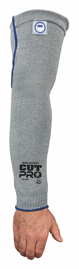 Knit Sleeve: ANSI/ISEA Cut Level A2, Gray, Sleeve, Elastic, 18 in Sleeve Lg, Universal