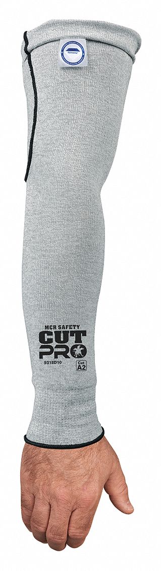 CUT-RESISTANT SLEEVE, ANSI/ISEA CUT LEVEL A2, GREY, KNIT CUFF, 18 IN SLEEVE LG