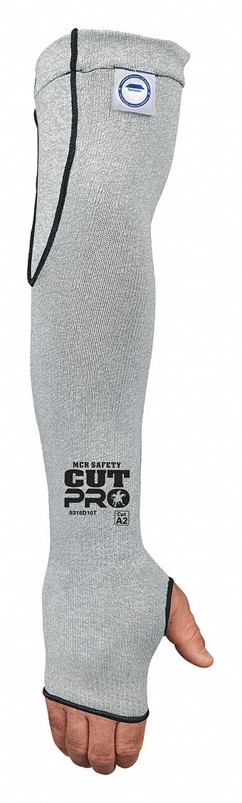 Knit Sleeve: ANSI/ISEA Cut Level A2, Gray, Sleeve with Thumbhole, Elastic, Universal