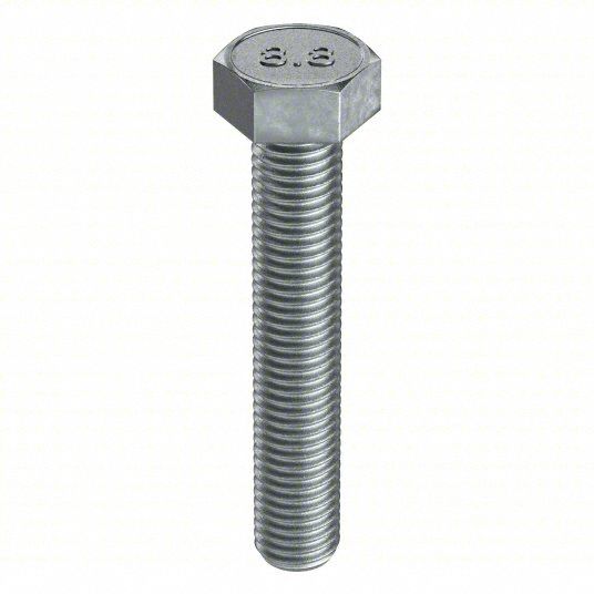 Hex Head Cap Screw: Steel, Class 8.8, Zinc Plated, M18-2.50, Coarse, 70 mm lg, Fully Threaded, 10 PK
