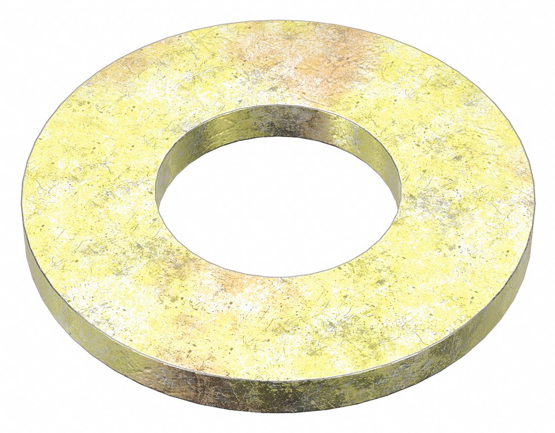 Flat Washer: Zinc Yellow, Steel, M4 Screw Sz, 4.48 mm In Dia, 9 mm Out Dia, 0.9 mm Max Thick, 100 PK