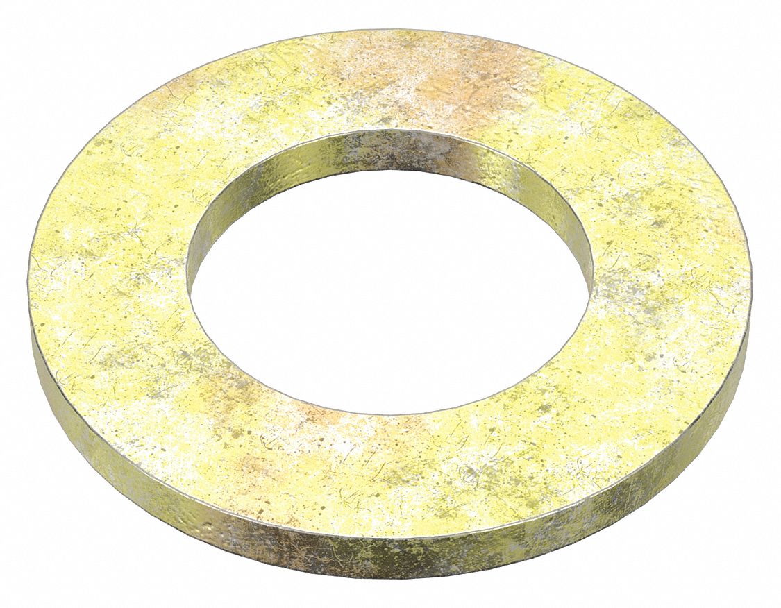 Flat Washer: Zinc Yellow, Steel, M27 Screw Sz, 28.33 mm In Dia, 50 mm Out Dia, Std Flat Washer, 5 PK