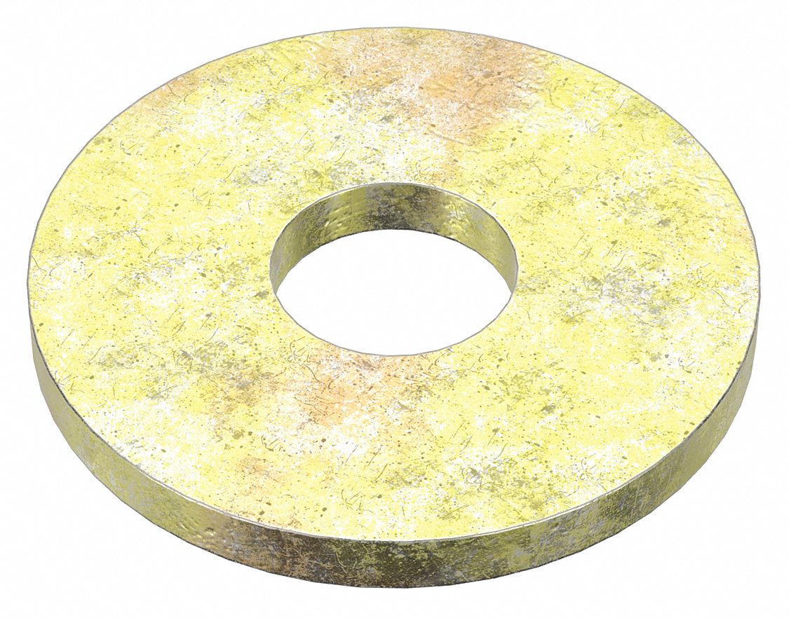 Large O.D. Oversized Washer: Case Hardened, Zinc Yellow, Steel, M7 Screw Sz, 7.62 mm In Dia, 100 PK