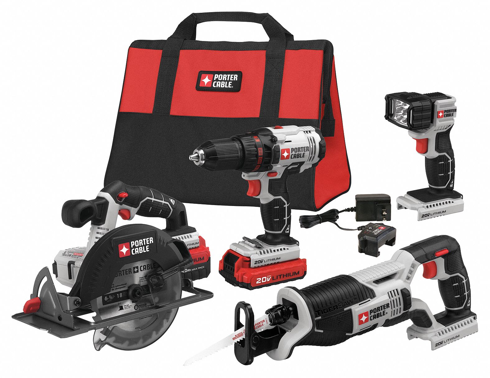 PORTER CABLE 20V MAX, Cordless Combination Kit, 20V DC Voltage, Number of Tools 4 25DT70