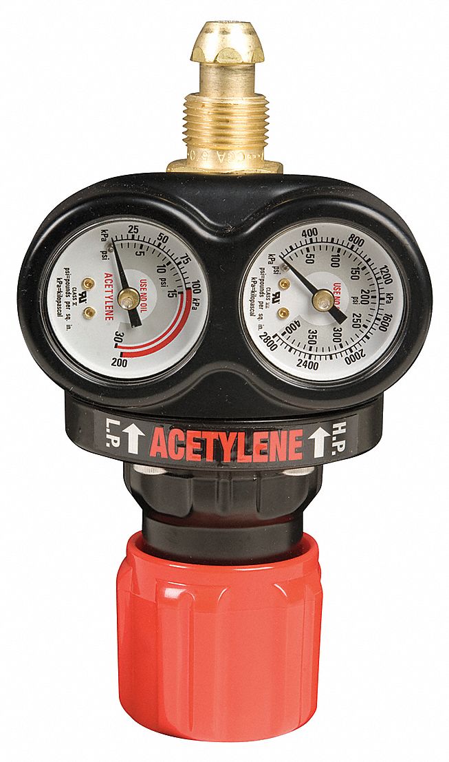 VICTOR Acetylene, Gas Regulator, CGA510, Single Stage, Brass, 2 to 15