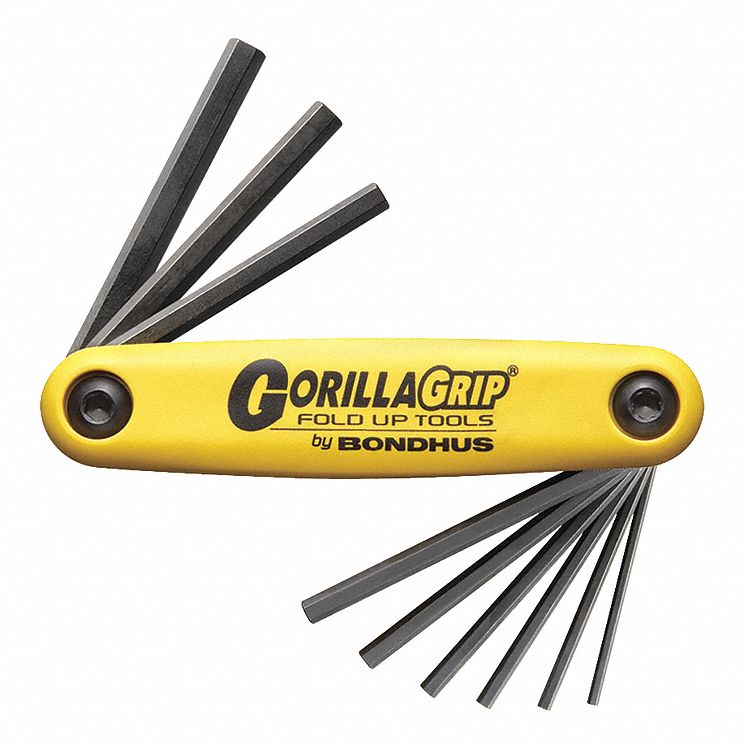 Hex Key Set: 1 - 5 Pieces, Folding, SAE, Std End, Long, 1 Pieces, Black Oxide, 9 Tips