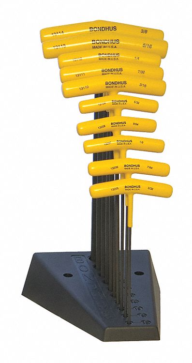 HEX KEY SET, SAE, LONG, 10 PIECES, BLACK OXIDE, 1 TIP, 6 5/32 IN TO 11 27/32