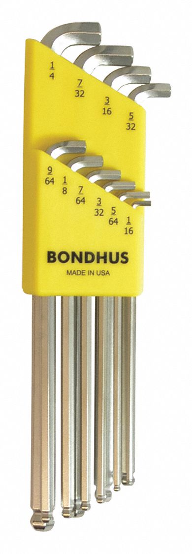 Bondhus 16510 Stubby Ball End Hex L-Wrench – 3/16", SAE, 5-Pack, Made In USA