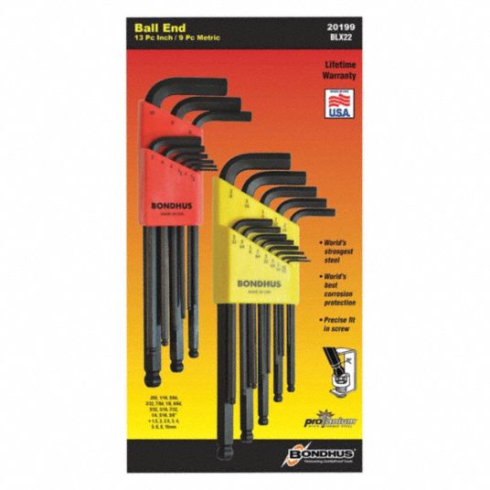 BONDHUS, Metric and SAE, Long, Hex Key Set - 25EJ23|20199 - Grainger