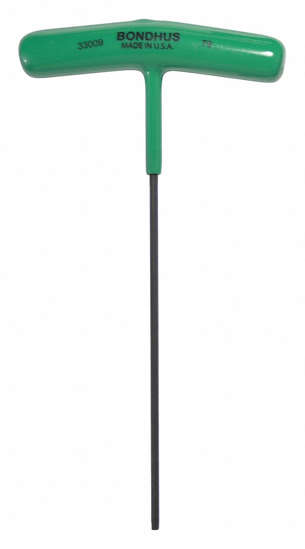 HEX KEY, STEEL, GREEN ERGONOMIC STEEL HANDLE, T9 TIP, TORX, CORROSION-RESISTANT, T KEY SHAPE