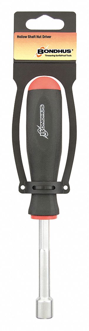 Bondhus 3/8" Hollow Shaft Nut Driver - 3-Inch Length, Hex Shaft For Wrench Use, Anti-Roll Grip Handle, Chrome Plated