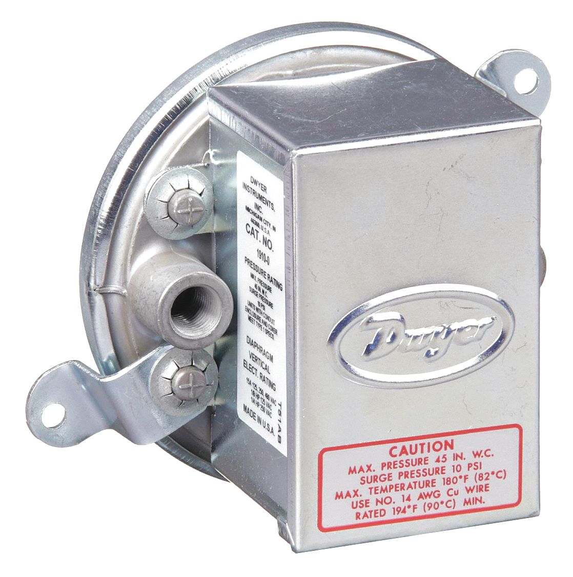 Differential Pressure Switch: Adj, 0.15 in wc to 0.5 in wc, SPDT, 1/8 in Sample Line Connection Size