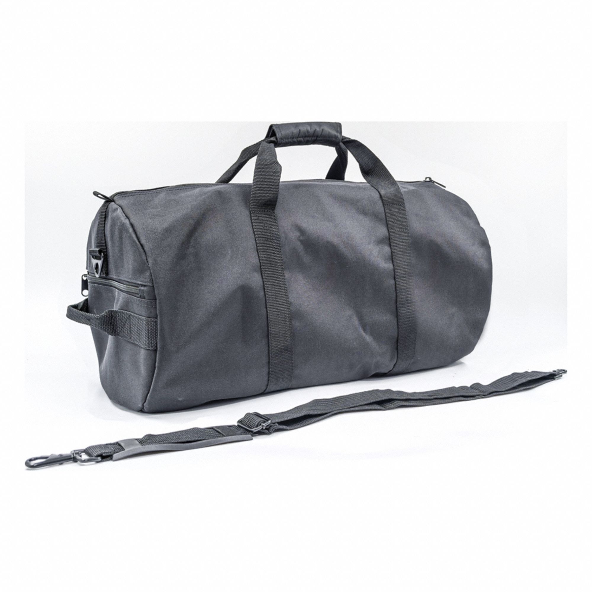 Duffel Bag: Black, Removable Shoulder Strap, Zipper, 12 in Overall Lg, 24 in Overall Wd