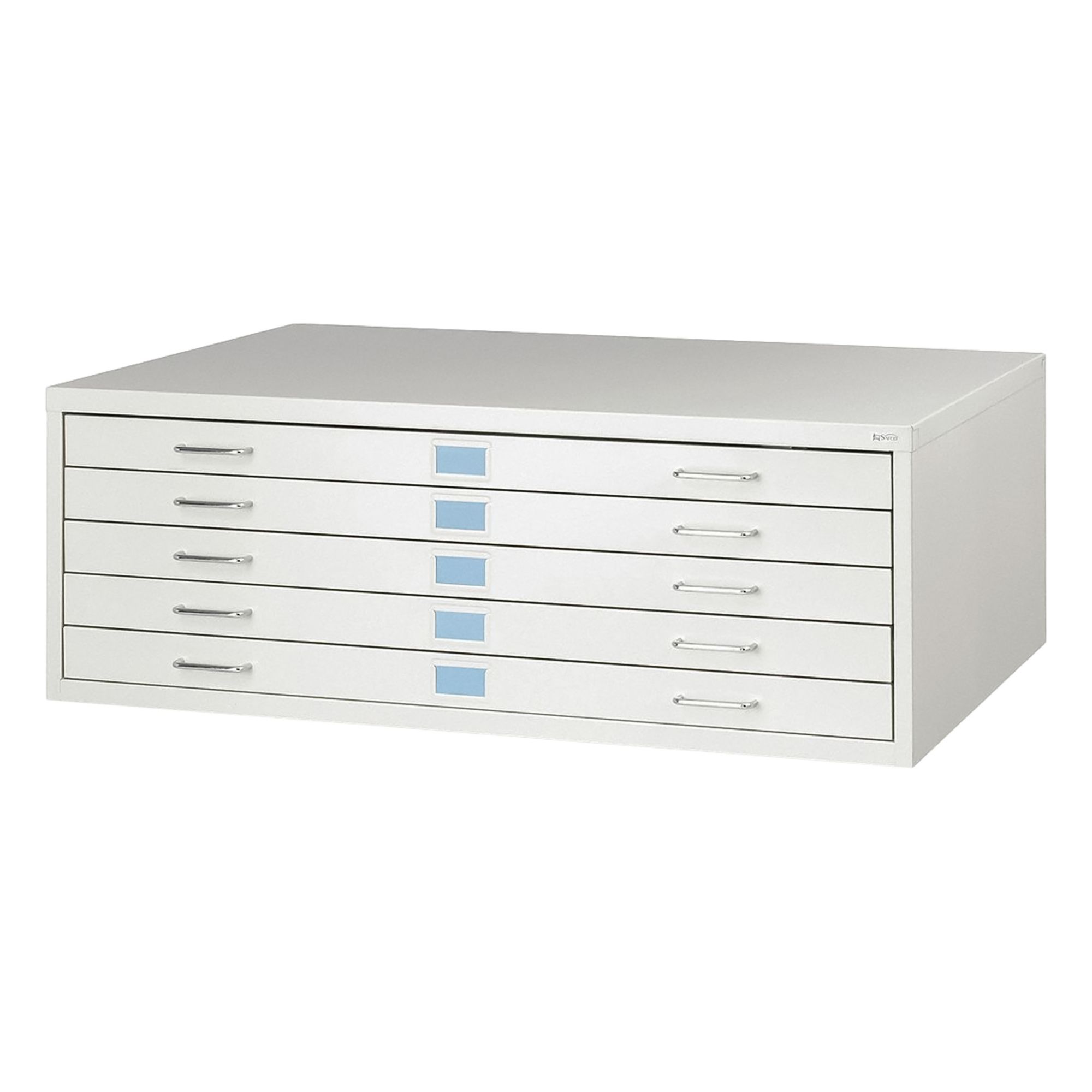 Flat File Cabinet: White, 5 Drawers, 16 1/2 in Overall Ht, 32 in Overall Dp, Steel