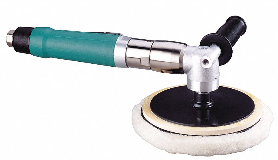AIR POLISHER, ROTARY, 8 IN MAX, HOOK AND LOOP, 1 HP, 35 CFM, RIGHT ANGLE WITH SIDE HANDLE