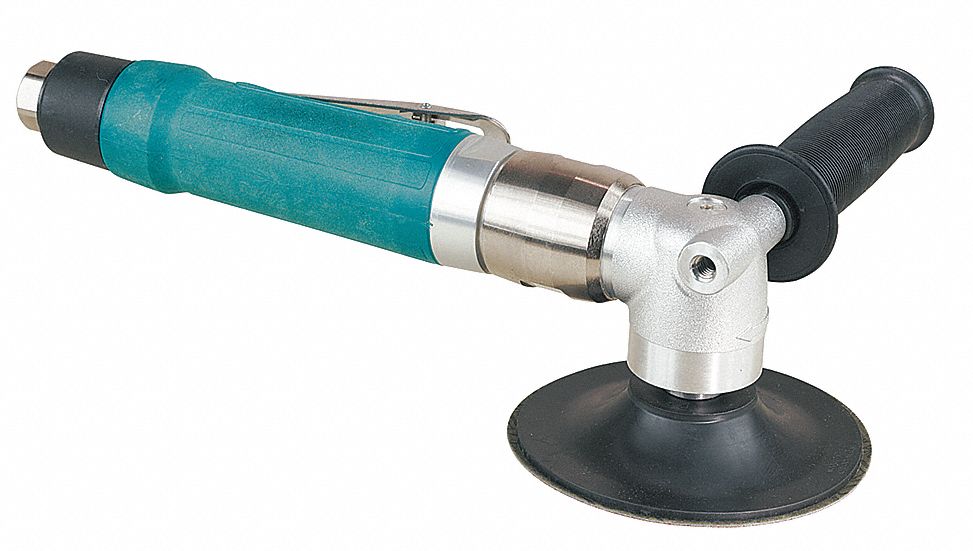 Air Disc Sander: 5 in Pad, Threaded Shank, Heavy Duty, 1 hp, 39 cfm, Right Angle Grip, NPT