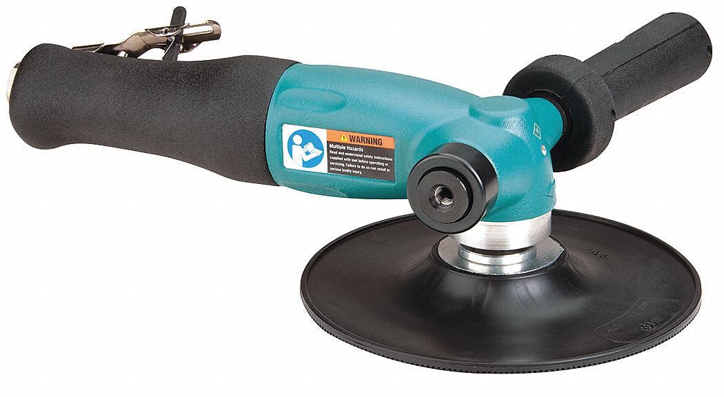 Air Disc Sander: 7 in Pad, Threaded Shank, Heavy Duty, 1.3 hp, 40 cfm, Right Angle Grip