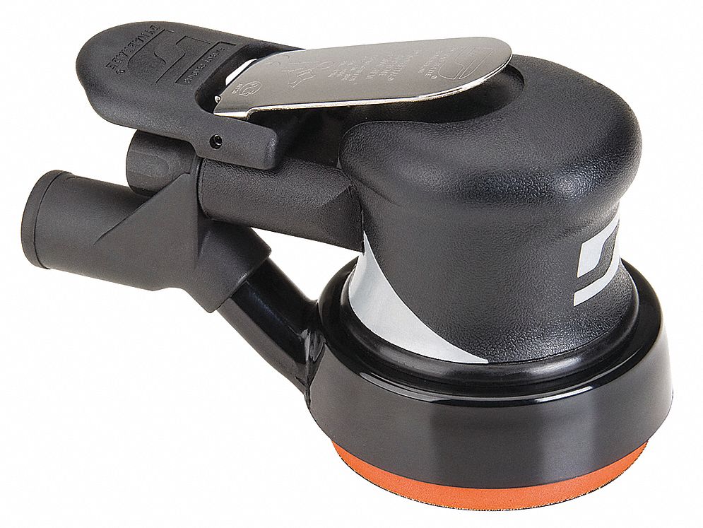 Air Orbital Sander: 3 1/2 in, Adhesive-Backed, 3/16 in Orbit, Central Vacuum, Heavyweight