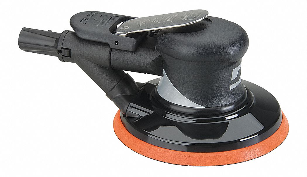 Air Orbital Sander: 6 in, Adhesive-Backed, 3/16 in Orbit, Self-Vacuum, Heavyweight, 0.3 hp
