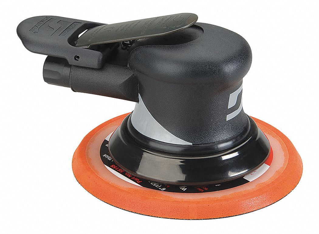 AIR ORBITAL SANDER, 6 IN, ADHESIVE-BACKED, 3/32 IN ORBIT, NON-VACUUM, HEAVYWEIGHT, 0.3 HP