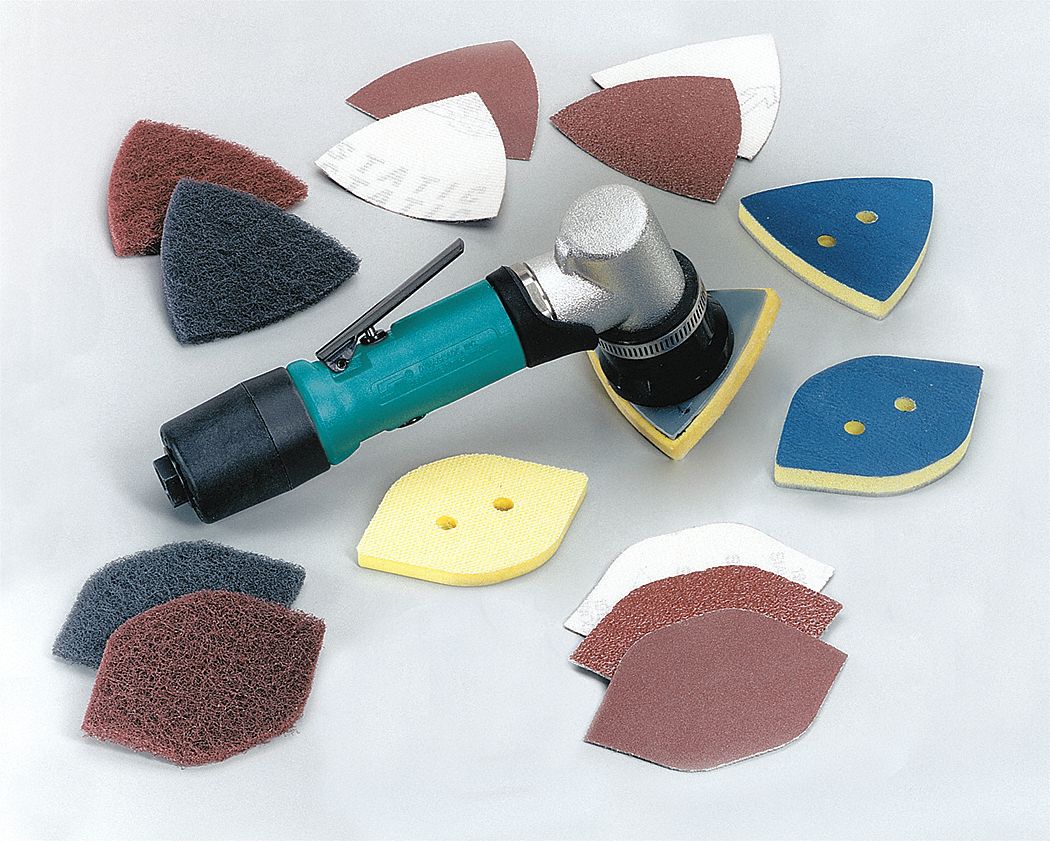 Air Detail Sander: Orbital, 0.12 hp, 20 cfm, Non-Vacuum, 13, 000 RPM Max, 9 in Tool Lg