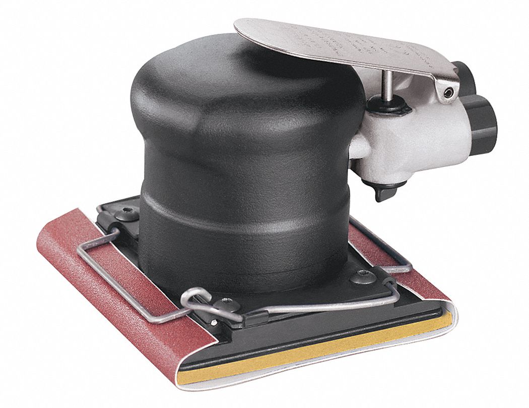 Air Sheet Sander: Orbital, 0.15 hp, 9 cfm, Non-Vacuum, 20, 000 RPM Max, 5 in Tool Lg