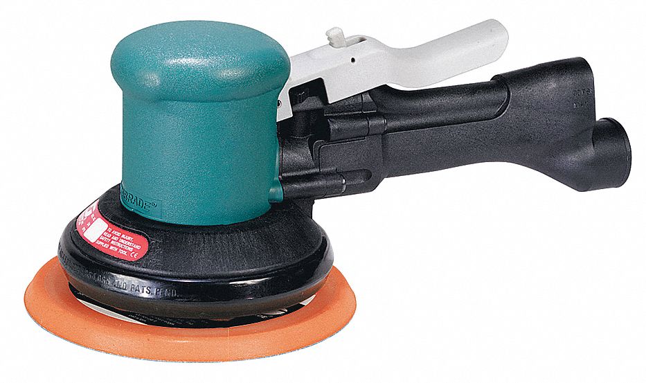 Air Orbital Sander: 6 in, Adhesive-Backed, 3/16 in Orbit, Self-Vacuum, Heavyweight, 0.5 hp