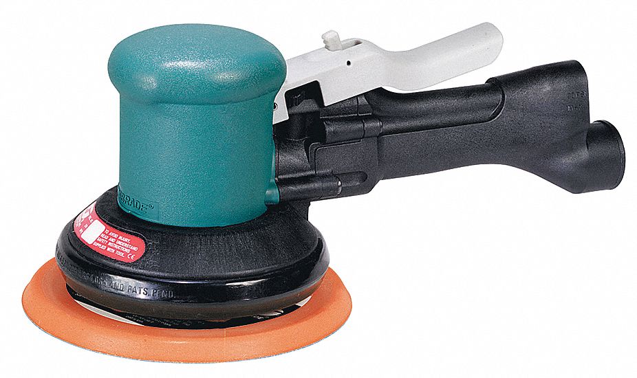 Air Orbital Sander: 6 in, Adhesive-Backed, 3/8 in Orbit, Non-Vacuum, Heavyweight, 0.5 hp