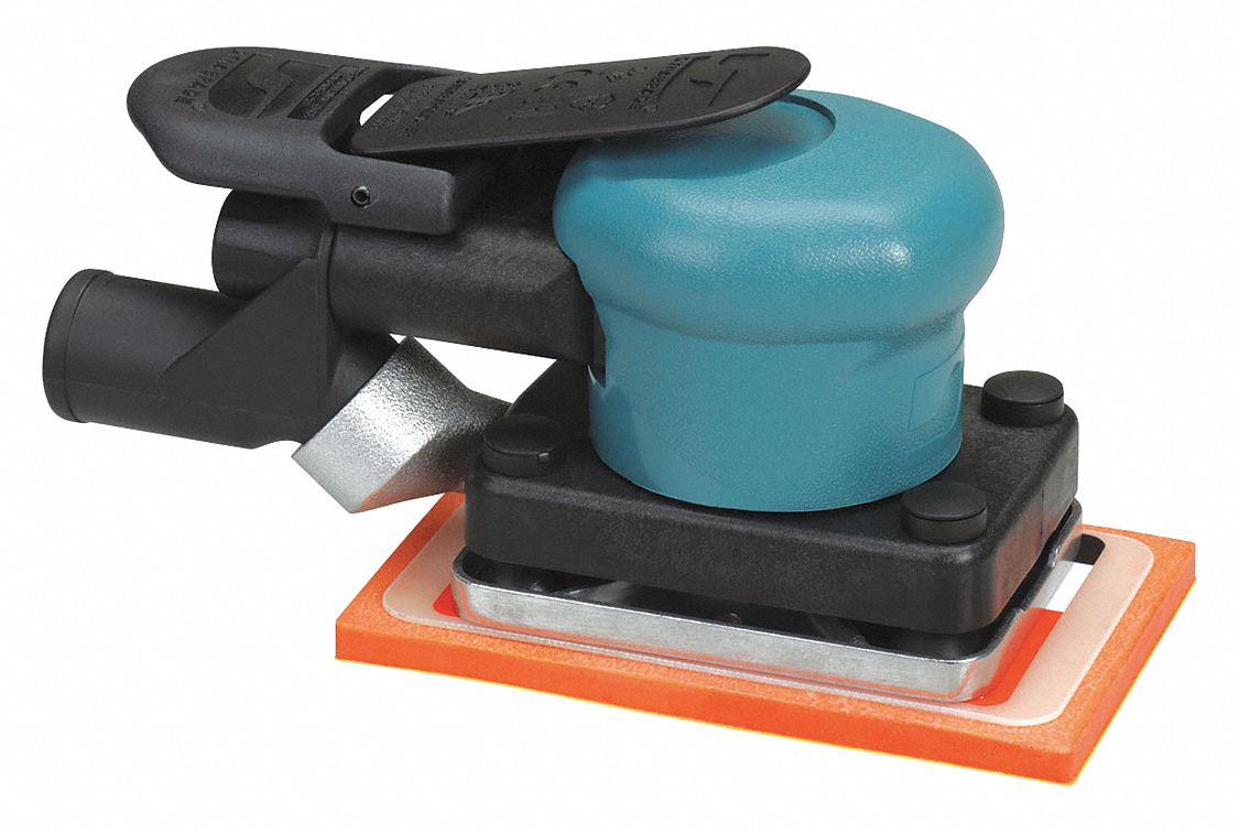 Air Sheet Sander: Orbital, 0.15 hp, 13 cfm, Non-Vacuum, 10, 000 RPM Max, 5 3/4 in Tool Lg