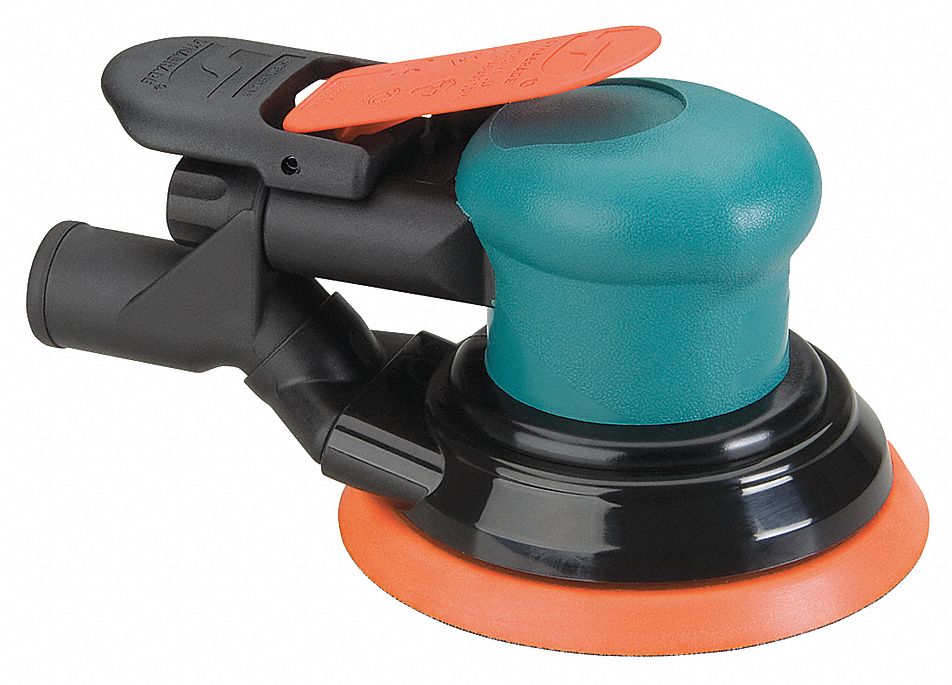 DYNABRADE Air Random Orbital Sander 5 in Pad Size, Vinyl or Hook, 3/8 in Orbit Dia., Vacuum