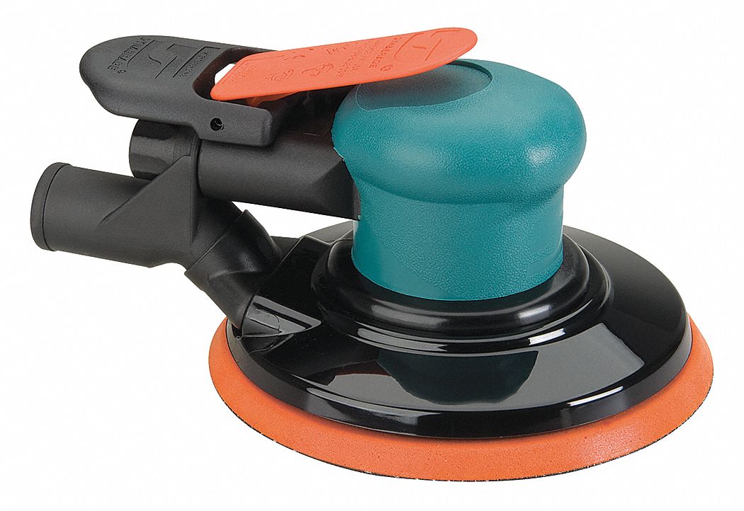 AIR ORBITAL SANDER, 6 IN, ADHESIVE-BACKED, 3/8 IN ORBIT, CENTRAL VACUUM, LIGHTWEIGHT, NPT