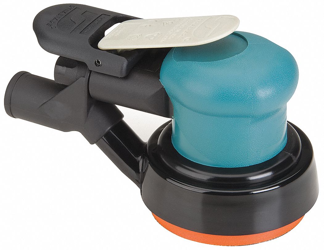 Air Orbital Sander: 3 1/2 in, Adhesive-Backed, 3/16 in Orbit, Central Vacuum, Lightweight