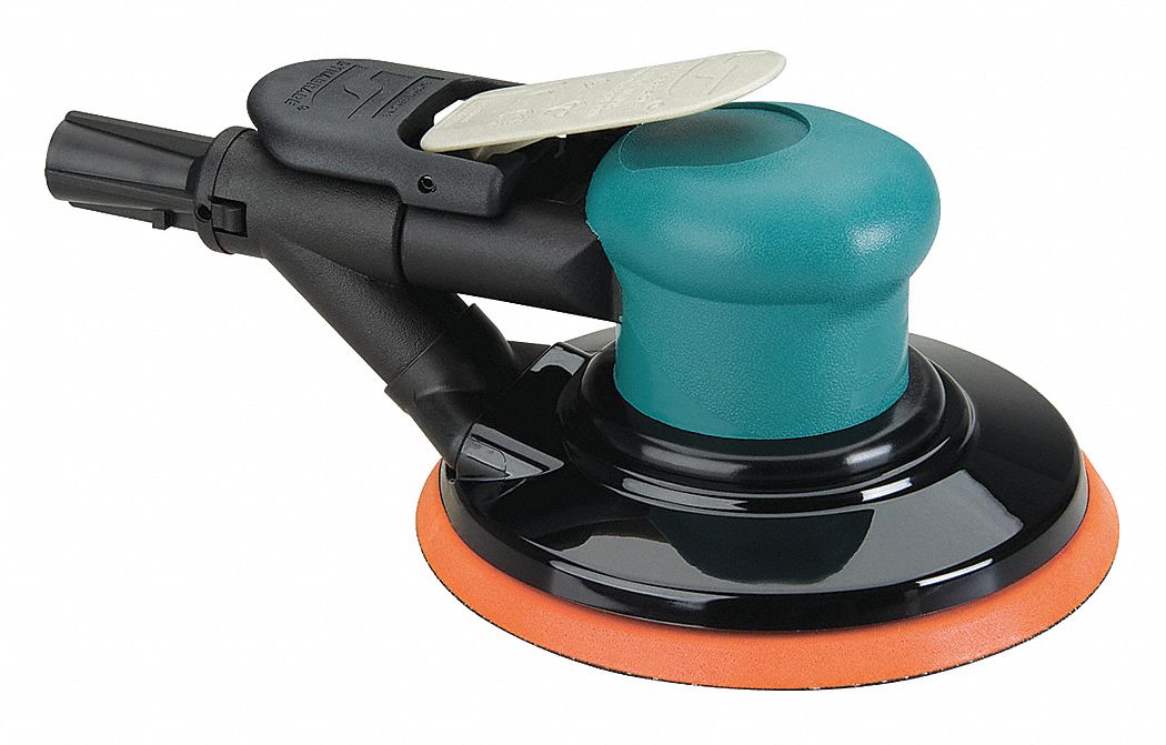 Air Orbital Sander: 6 in, Adhesive-Backed, 3/16 in Orbit, Self-Vacuum, Lightweight, 0.3 hp