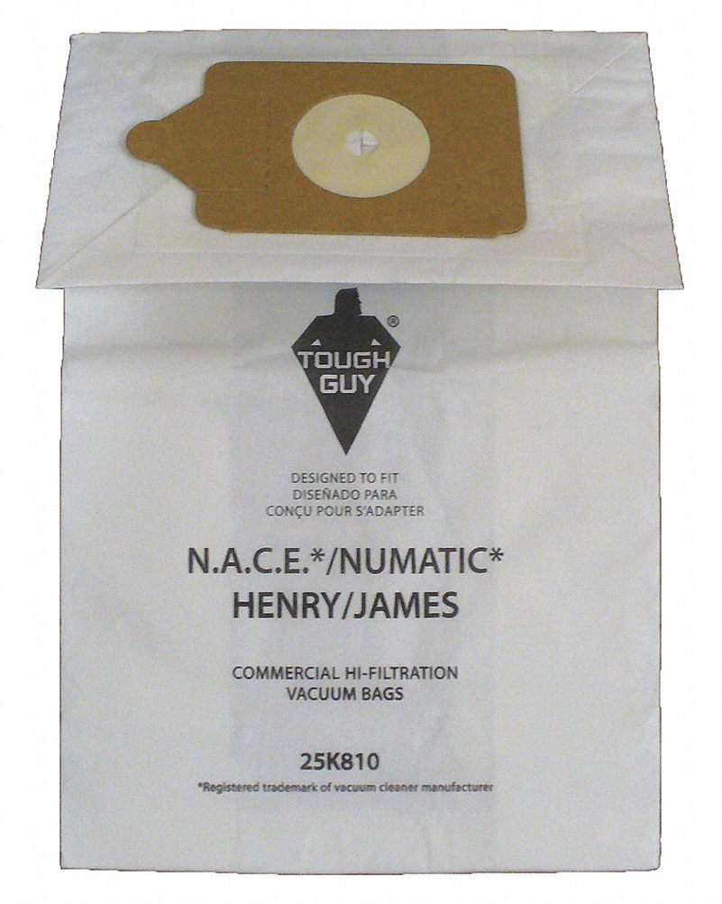 TOUGH GUY, Fits Nacecare Vacuum Brand, Dry, Vacuum Bag 25K81025K810 Grainger