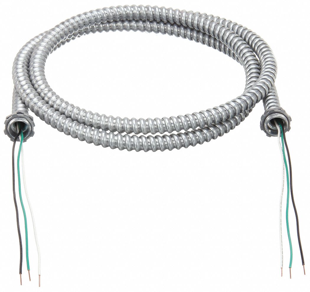 Metal Clad Whip: 18 AWG, 3 Conductors, Copper, 6 ft, Galvanized Steel, Std, TFN