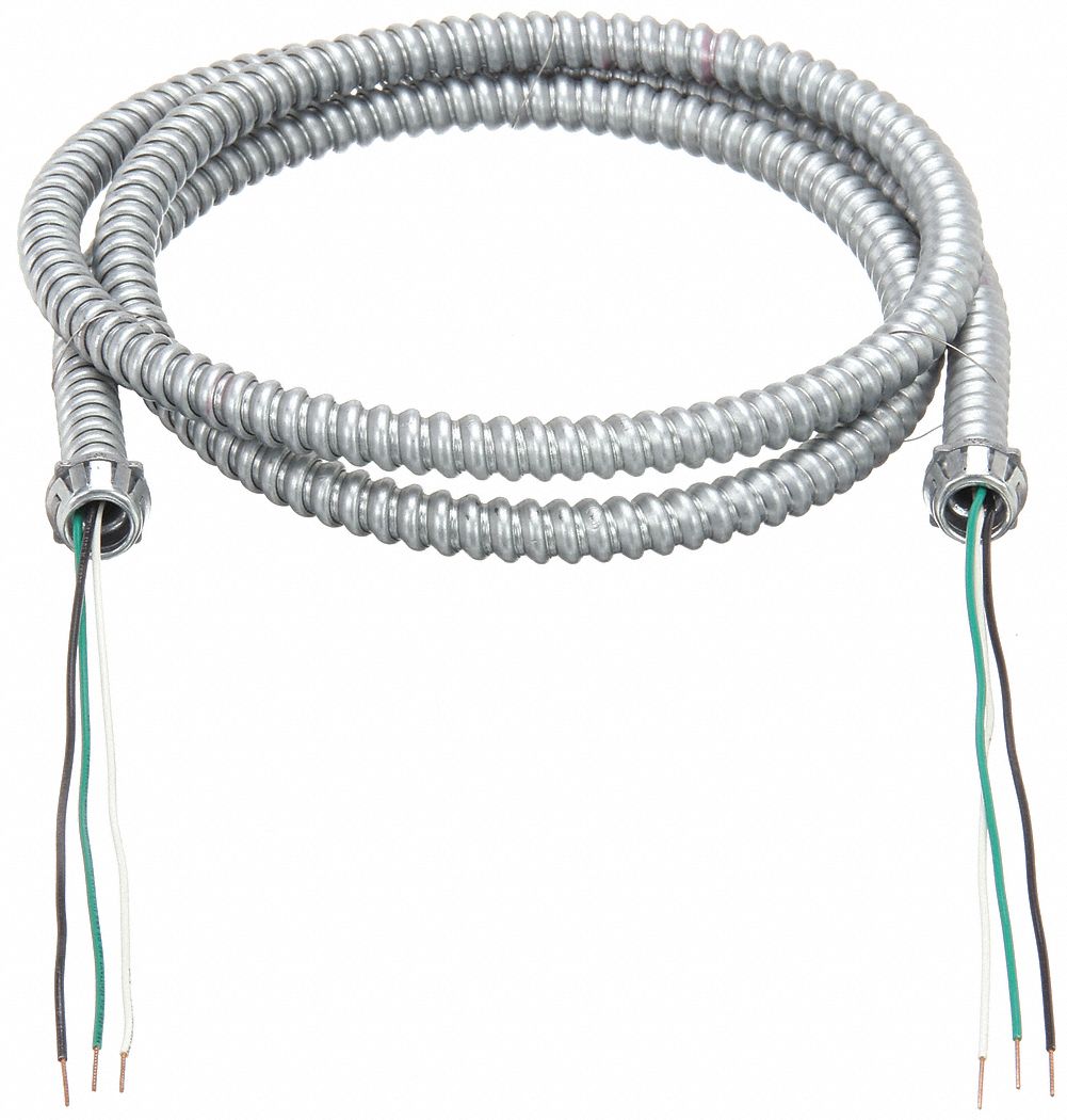 Metal Clad Whip: 18 AWG, 3 Conductors, Copper, 6 ft, Galvanized Steel, Std, 1/2 in Snap In