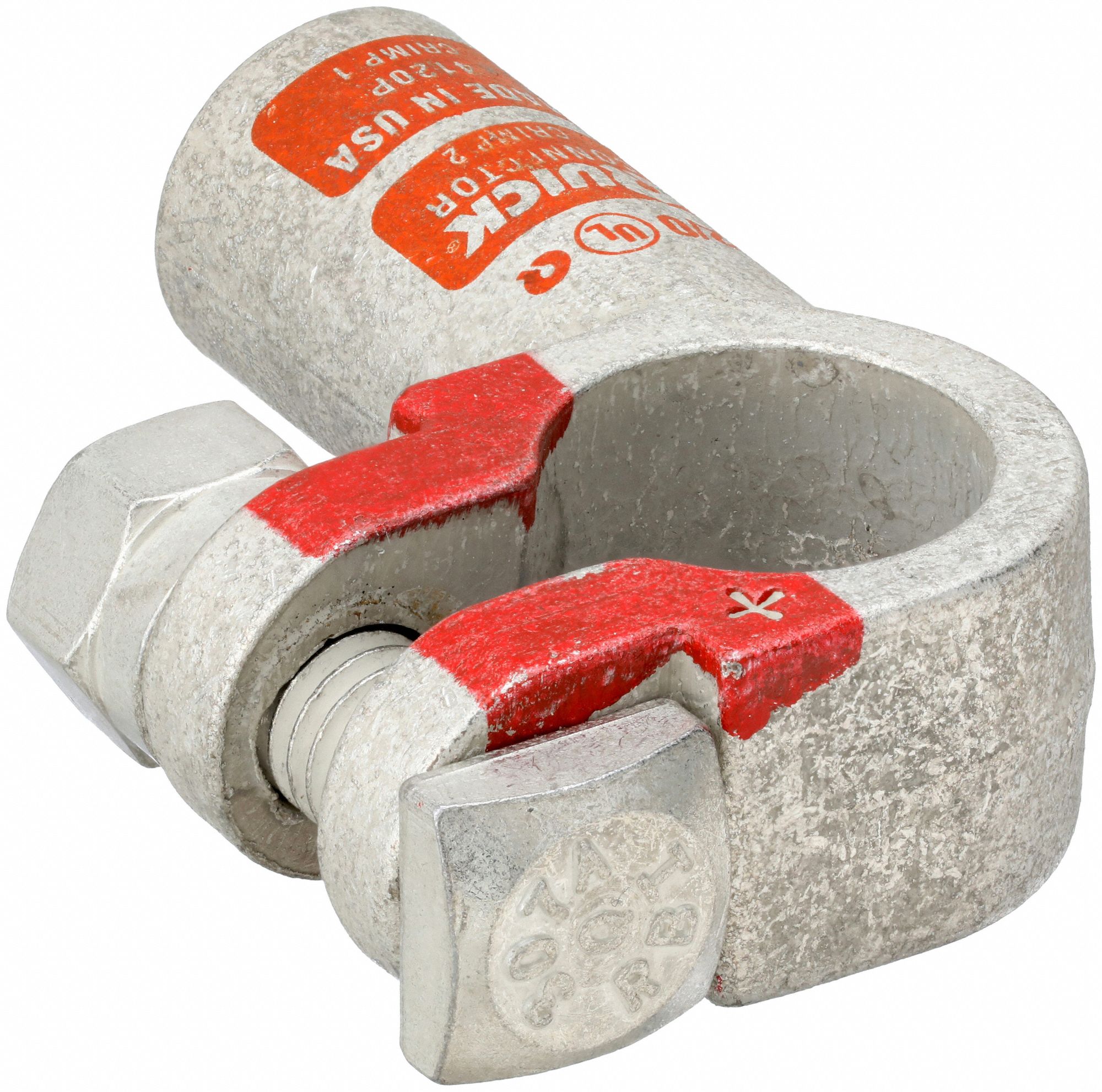 Battery Terminal: Right Elbow, Crimp, 2/0 ga, Orange Color, Positive, Copper/Tin