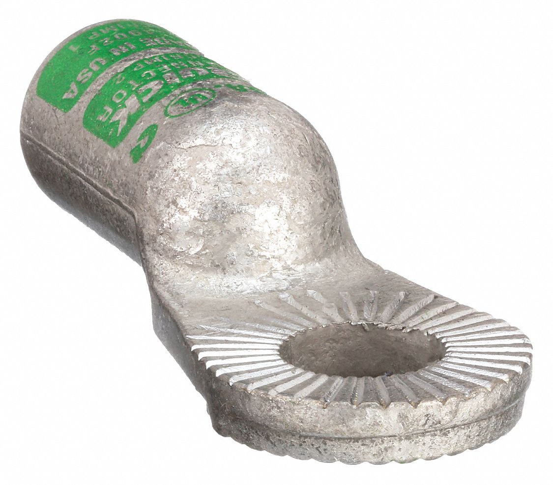ONE-HOLE LUG COMPRESSION CONNECTOR, LOCKING LUG, CRIMP/LUG, COPPER, 2 GA, GREEN, STRAIGHT