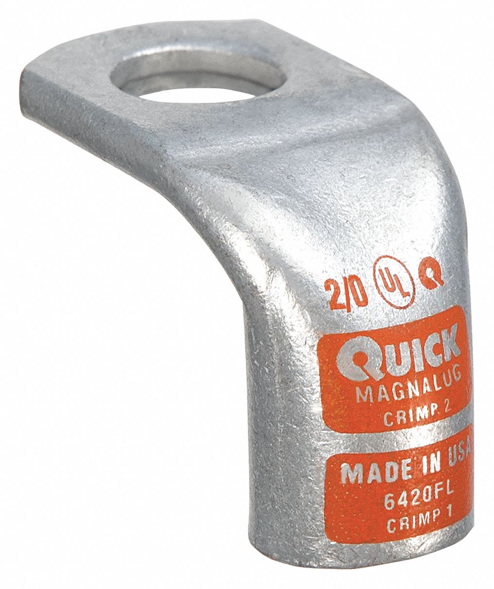 LUG STARTER/GROUND WITH 90 DEG BEND, HEAVY WALL LUG, CRIMP/LUG, TIN PLATED COPPER, 2/0 GA