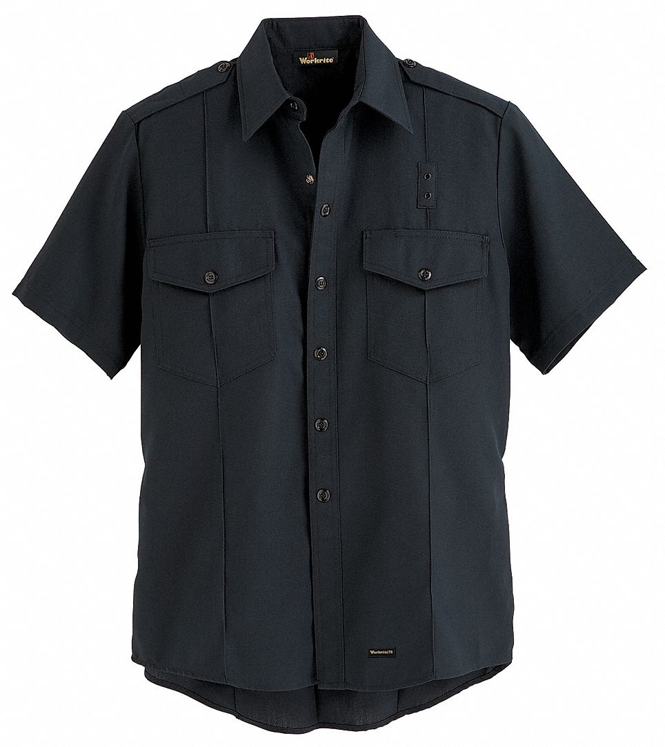 WORKRITE FR Short Sleeve Shirt, Navy, 48 in., Snaps 25KG90FSC2NV 48