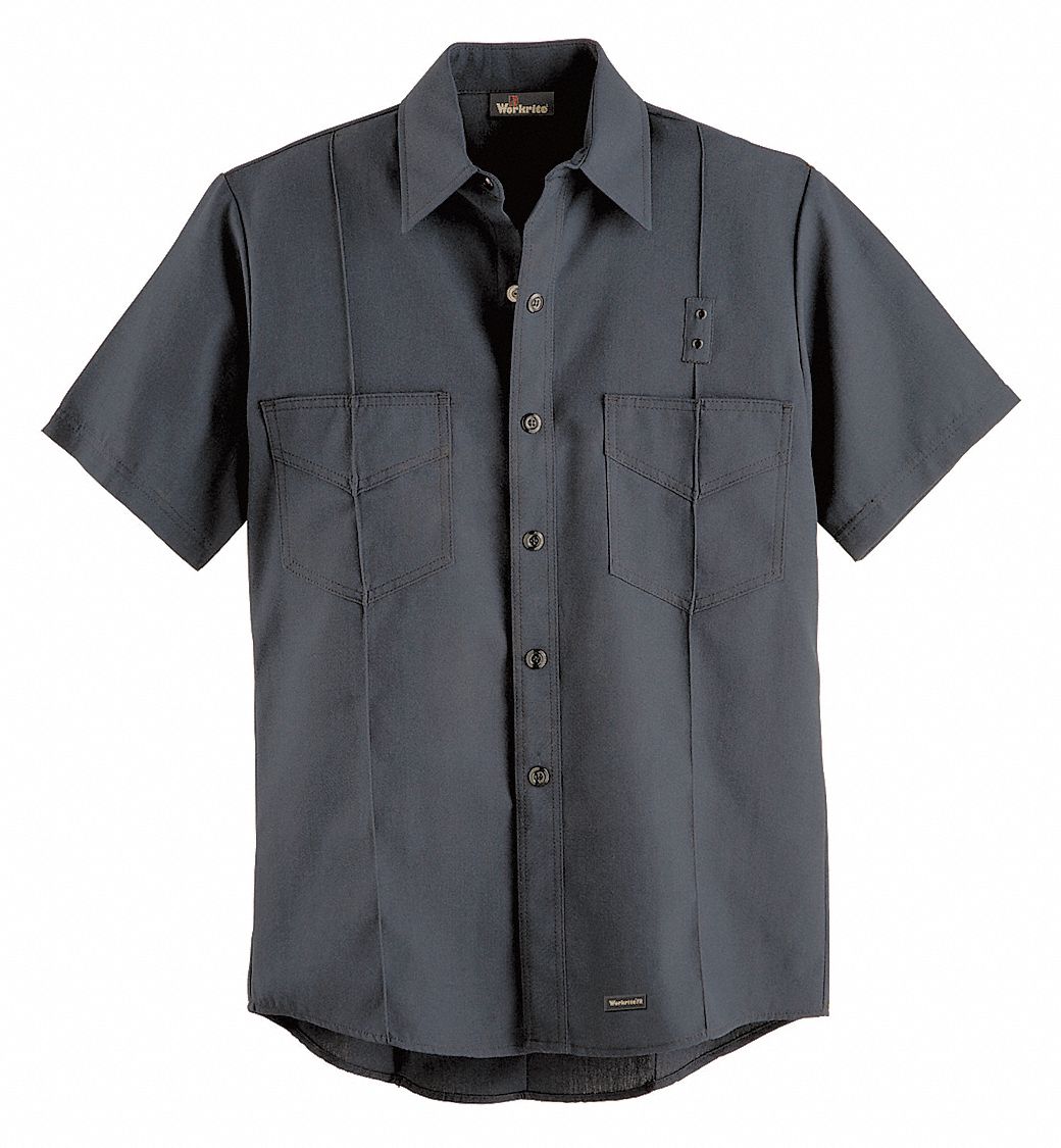 WORKRITE FR Short Sleeve Shirt, Navy, 54 in., Snaps 25KJ60FSF8NV 54