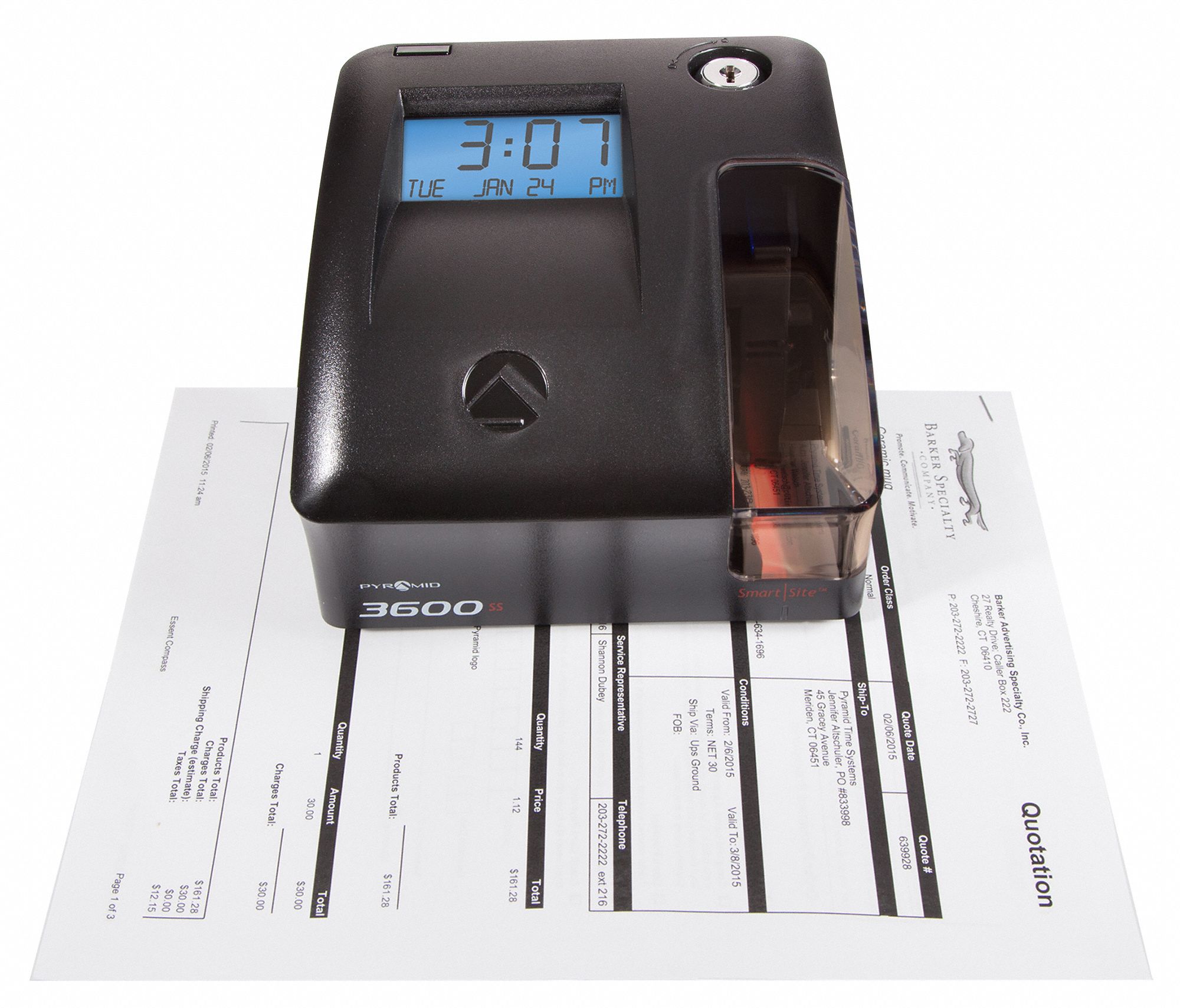 PYRAMID Time Clock Digital, LCD, Surface/Wall, 100 No. of Employees