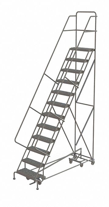 Rolling Ladder: 10 ft Platform Ht, Unassembled, Steel, Foot-Activated Step Lock, Perforated